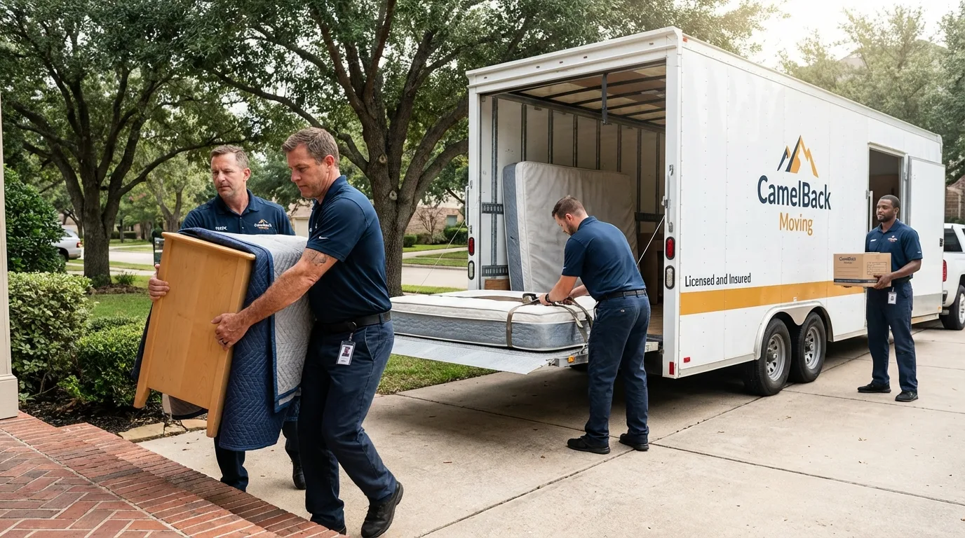 Crew loading residential truck for cross-state move from Raymond, WA