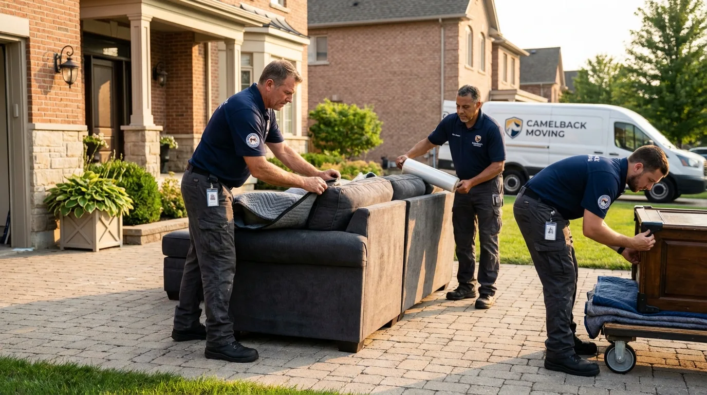 Large estate moving crew wrapping furniture in Raymond, WA